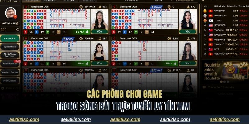 Phòng chơi trong sảnh sòng bài trực tuyến uy tín WM